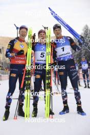 14.01.2024, Ruhpolding, Germany (GER): Johannes Thingnes Boe (NOR), Johannes Dale-Skjevdal (NOR), Vetle Sjaastad Christiansen (NOR), (l-r) - IBU World Cup Biathlon, pursuit men, Ruhpolding (GER). www.nordicfocus.com. © Manzoni/NordicFocus. Every downloaded picture is fee-liable.