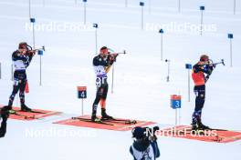14.01.2024, Ruhpolding, Germany (GER): Johannes Dale-Skjevdal (NOR), Philipp Nawrath (GER), Johannes Thingnes Boe (NOR), (l-r) - IBU World Cup Biathlon, pursuit men, Ruhpolding (GER). www.nordicfocus.com. © Manzoni/NordicFocus. Every downloaded picture is fee-liable.