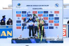 14.01.2024, Ruhpolding, Germany (GER): Vetle Sjaastad Christiansen (NOR), Johannes Dale-Skjevdal (NOR), Johannes Thingnes Boe (NOR), (l-r) - IBU World Cup Biathlon, pursuit men, Ruhpolding (GER). www.nordicfocus.com. © Manzoni/NordicFocus. Every downloaded picture is fee-liable.