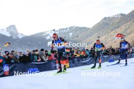 14.01.2024, Ruhpolding, Germany (GER): Philipp Nawrath (GER), Johannes Kuehn (GER), Eric Perrot (FRA) - IBU World Cup Biathlon, pursuit men, Ruhpolding (GER). www.nordicfocus.com. © Manzoni/NordicFocus. Every downloaded picture is fee-liable.