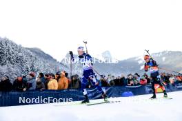 14.01.2024, Ruhpolding, Germany (GER): Otto Invenius (FIN), Philipp Horn (GER), (l-r) - IBU World Cup Biathlon, pursuit men, Ruhpolding (GER). www.nordicfocus.com. © Manzoni/NordicFocus. Every downloaded picture is fee-liable.