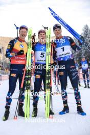 14.01.2024, Ruhpolding, Germany (GER): Johannes Thingnes Boe (NOR), Johannes Dale-Skjevdal (NOR), Vetle Sjaastad Christiansen (NOR), (l-r) - IBU World Cup Biathlon, pursuit men, Ruhpolding (GER). www.nordicfocus.com. © Manzoni/NordicFocus. Every downloaded picture is fee-liable.