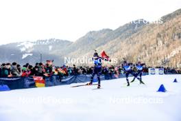 14.01.2024, Ruhpolding, Germany (GER): Tommaso Giacomel (ITA), Tarjei Boe (NOR), Johannes Dale-Skjevdal (NOR), (l-r) - IBU World Cup Biathlon, pursuit men, Ruhpolding (GER). www.nordicfocus.com. © Manzoni/NordicFocus. Every downloaded picture is fee-liable.