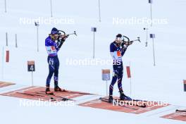 11.01.2024, Ruhpolding, Germany (GER): Campbell Wright (USA), Eric Perrot (FRA), (l-r) - IBU World Cup Biathlon, relay men, Ruhpolding (GER). www.nordicfocus.com. © Manzoni/NordicFocus. Every downloaded picture is fee-liable.