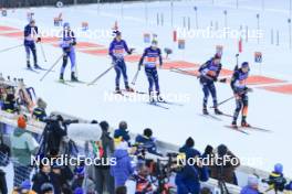 11.01.2024, Ruhpolding, Germany (GER): Alexandr Mukhin (KAZ), Rene Zahkna (EST), Campbell Wright (USA), Eric Perrot (FRA), Sturla Holm Laegreid (NOR), Justus Strelow (GER), (l-r) - IBU World Cup Biathlon, relay men, Ruhpolding (GER). www.nordicfocus.com. © Manzoni/NordicFocus. Every downloaded picture is fee-liable.