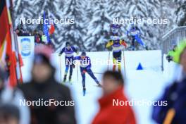 11.01.2024, Ruhpolding, Germany (GER): Asset Dyussenov (KAZ), Jake Brown (USA), Marek Mackels (BEL), (l-r) - IBU World Cup Biathlon, relay men, Ruhpolding (GER). www.nordicfocus.com. © Manzoni/NordicFocus. Every downloaded picture is fee-liable.