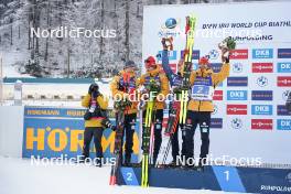 11.01.2024, Ruhpolding, Germany (GER): Justus Strelow (GER), Benedikt Doll (GER), Philipp Nawrath (GER), (l-r) - IBU World Cup Biathlon, relay men, Ruhpolding (GER). www.nordicfocus.com. © Thibaut/NordicFocus. Every downloaded picture is fee-liable.