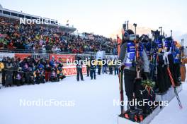 11.01.2024, Ruhpolding, Germany (GER): Event Feature: Podium with photographers and fans - IBU World Cup Biathlon, relay men, Ruhpolding (GER). www.nordicfocus.com. © Manzoni/NordicFocus. Every downloaded picture is fee-liable.