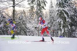 11.01.2024, Ruhpolding, Germany (GER): Emil Nykvist (SWE), Adam Runnalls (CAN), (l-r) - IBU World Cup Biathlon, relay men, Ruhpolding (GER). www.nordicfocus.com. © Thibaut/NordicFocus. Every downloaded picture is fee-liable.