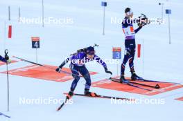 11.01.2024, Ruhpolding, Germany (GER): Campbell Wright (USA), Eric Perrot (FRA), (l-r) - IBU World Cup Biathlon, relay men, Ruhpolding (GER). www.nordicfocus.com. © Manzoni/NordicFocus. Every downloaded picture is fee-liable.