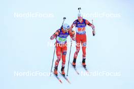 11.01.2024, Ruhpolding, Germany (GER): Simon Eder (AUT), Dominic Unterweger (AUT), (l-r) - IBU World Cup Biathlon, relay men, Ruhpolding (GER). www.nordicfocus.com. © Manzoni/NordicFocus. Every downloaded picture is fee-liable.