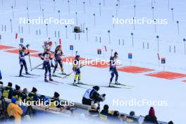 10.01.2024, Ruhpolding, Germany (GER): Samuela Comola (ITA), Elisa Gasparin (SUI), Marit Ishol Skogan (NOR), Janina Hettich-Walz (GER), Anna Magnusson (SWE), Lou Jeanmonnot (FRA), (l-r) - IBU World Cup Biathlon, relay women, Ruhpolding (GER). www.nordicfocus.com. © Manzoni/NordicFocus. Every downloaded picture is fee-liable.