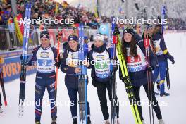 10.01.2024, Ruhpolding, Germany (GER): Julia Simon (FRA), Sophie Chauveau (FRA), Jeanne Richard (FRA), Lou Jeanmonnot (FRA), (l-r) - IBU World Cup Biathlon, relay women, Ruhpolding (GER). www.nordicfocus.com. © Thibaut/NordicFocus. Every downloaded picture is fee-liable.