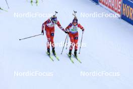 10.01.2024, Ruhpolding, Germany (GER): Lisa Theresa Hauser (AUT), Anna Gandler (AUT), (l-r) - IBU World Cup Biathlon, relay women, Ruhpolding (GER). www.nordicfocus.com. © Manzoni/NordicFocus. Every downloaded picture is fee-liable.