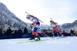 10.01.2024, Ruhpolding, Germany (GER): Marketa Davidova (CZE), Anna Juppe (AUT), (l-r) - IBU World Cup Biathlon, relay women, Ruhpolding (GER). www.nordicfocus.com. © Manzoni/NordicFocus. Every downloaded picture is fee-liable.