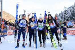 10.01.2024, Ruhpolding, Germany (GER): Julia Simon (FRA), Sophie Chauveau (FRA), Jeanne Richard (FRA), Lou Jeanmonnot (FRA), (l-r) - IBU World Cup Biathlon, relay women, Ruhpolding (GER). www.nordicfocus.com. © Manzoni/NordicFocus. Every downloaded picture is fee-liable.