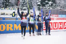 10.01.2024, Ruhpolding, Germany (GER): Lou Jeanmonnot (FRA), Jeanne Richard (FRA), Sophie Chauveau (FRA), Julia Simon (FRA), (l-r) - IBU World Cup Biathlon, relay women, Ruhpolding (GER). www.nordicfocus.com. © Thibaut/NordicFocus. Every downloaded picture is fee-liable.