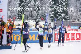 10.01.2024, Ruhpolding, Germany (GER): Lou Jeanmonnot (FRA), Jeanne Richard (FRA), Sophie Chauveau (FRA), Julia Simon (FRA), (l-r) - IBU World Cup Biathlon, relay women, Ruhpolding (GER). www.nordicfocus.com. © Thibaut/NordicFocus. Every downloaded picture is fee-liable.