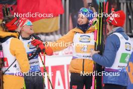 10.01.2024, Ruhpolding, Germany (GER): Janina Hettich-Walz (GER), Hanna Kebinger (GER), Franziska Preuss (GER), (l-r) - IBU World Cup Biathlon, relay women, Ruhpolding (GER). www.nordicfocus.com. © Thibaut/NordicFocus. Every downloaded picture is fee-liable.