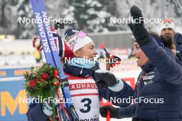 12.01.2024, Ruhpolding, Germany (GER): Ingrid Landmark Tandrevold (NOR), Julia Simon (FRA), (l-r) - IBU World Cup Biathlon, sprint women, Ruhpolding (GER). www.nordicfocus.com. © Thibaut/NordicFocus. Every downloaded picture is fee-liable.