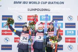 12.01.2024, Ruhpolding, Germany (GER): Mona Brorsson (SWE), Ingrid Landmark Tandrevold (NOR), Lisa Vittozzi (ITA), (l-r) - IBU World Cup Biathlon, sprint women, Ruhpolding (GER). www.nordicfocus.com. © Thibaut/NordicFocus. Every downloaded picture is fee-liable.