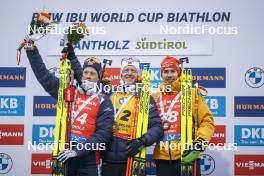 18.01.2024, Antholz, Italy (ITA): Tarjei Boe (NOR), Johannes Thingnes Boe (NOR), Johannes Kuehn (GER), (l-r) - IBU World Cup Biathlon, short individual men, Antholz (ITA). www.nordicfocus.com. © Thibaut/NordicFocus. Every downloaded picture is fee-liable.