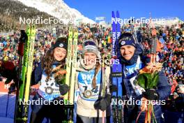 19.01.2024, Antholz, Italy (ITA): Lou Jeanmonnot (FRA), Lena Haecki Gross (SUI), Julia Simon (FRA), (l-r) - IBU World Cup Biathlon, short individual women, Antholz (ITA). www.nordicfocus.com. © Manzoni/NordicFocus. Every downloaded picture is fee-liable.