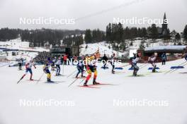 02.03.2024, Oslo, Norway (NOR): Michal Krcmar (CZE), Jesper Nelin (SWE), Tero Seppala (FIN), Florent Claude (BEL), Vebjoern Soerum (NOR), Philipp Horn (GER), Andrejs Rastorgujevs (LAT), (l-r) - IBU World Cup Biathlon, mass men, Oslo (NOR). www.nordicfocus.com. © Manzoni/NordicFocus. Every downloaded picture is fee-liable.