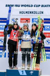 02.03.2024, Oslo, Norway (NOR): Julia Simon (FRA), Lena Haecki-Gross (SUI), Lou Jeanmonnot (FRA), (l-r) - IBU World Cup Biathlon, mass women, Oslo (NOR). www.nordicfocus.com. © Manzoni/NordicFocus. Every downloaded picture is fee-liable.