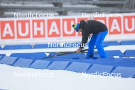 03.03.2024, Oslo, Norway (NOR): Event Feature: Placing floor tested skis - IBU World Cup Biathlon, single mixed relay, Oslo (NOR). www.nordicfocus.com. © Manzoni/NordicFocus. Every downloaded picture is fee-liable.