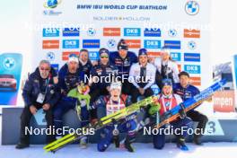 10.03.2024, Soldier Hollow, United States of America (USA): Jean-Pierre Amat (FRA), Olympic Champion and shooting coach Team France, Cyril Burdet (FRA), coach Team France, Justine Braisaz-Bouchet (FRA), Patrick Favre (ITA), Lou Jeanmonnot (FRA), Julia Simon (FRA), Jeanne Richard (FRA), (l-r) - IBU World Cup Biathlon, pursuit women, Soldier Hollow (USA). www.nordicfocus.com. © Manzoni/NordicFocus. Every downloaded picture is fee-liable.