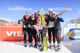 10.03.2024, Soldier Hollow, United States of America (USA): Sandra Flunger (AUT) coach Team Switzerland, Kein Einaste (EST), coach Team Switzerland, Aita Gasparin (SUI), Lena Haecki-Gross (SUI), Susanna Meinen (SUI), (l-r) - IBU World Cup Biathlon, pursuit women, Soldier Hollow (USA). www.nordicfocus.com. © Manzoni/NordicFocus. Every downloaded picture is fee-liable.