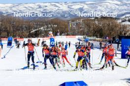 09.03.2024, Soldier Hollow, United States of America (USA): Juni Arnekleiv (NOR), Gilonne Guigonnat (FRA), Anna Magnusson (SWE), Lea Meier (SUI), (l-r) - IBU World Cup Biathlon, relay women, Soldier Hollow (USA). www.nordicfocus.com. © Manzoni/NordicFocus. Every downloaded picture is fee-liable.