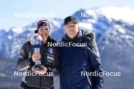 16.03.2024, Canmore, Canada (CAN): Lisa Vittozzi (ITA), Olle Dahlin (SWE), IBU President, (l-r) - IBU World Cup Biathlon, cups, Canmore (CAN). www.nordicfocus.com. © Manzoni/NordicFocus. Every downloaded picture is fee-liable.
