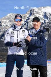 16.03.2024, Canmore, Canada (CAN): Johannes Thingnes Boe (NOR), Olle Dahlin (SWE), IBU President, (l-r) - IBU World Cup Biathlon, cups, Canmore (CAN). www.nordicfocus.com. © Manzoni/NordicFocus. Every downloaded picture is fee-liable.