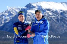 17.03.2024, Canmore, Canada (CAN): Elvira Oeberg (SWE), Olle Dahlin (SWE), IBU President, (l-r) - IBU World Cup Biathlon, cups, Canmore (CAN). www.nordicfocus.com. © Manzoni/NordicFocus. Every downloaded picture is fee-liable.
