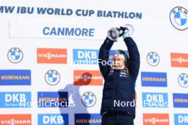 14.03.2024, Canmore, Canada (CAN): Ingrid Landmark Tandrevold (NOR) - IBU World Cup Biathlon, trophies, Canmore (CAN). www.nordicfocus.com. © Manzoni/NordicFocus. Every downloaded picture is fee-liable.