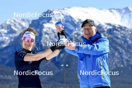 17.03.2024, Canmore, Canada (CAN): Lou Jeanmonnot (FRA), Olle Dahlin (SWE), IBU President, (l-r) - IBU World Cup Biathlon, cups, Canmore (CAN). www.nordicfocus.com. © Manzoni/NordicFocus. Every downloaded picture is fee-liable.