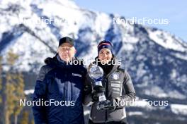 14.03.2024, Canmore, Canada (CAN): Olle Dahlin (SWE), IBU President, Lisa Vittozzi (ITA), (l-r) - IBU World Cup Biathlon, cups, Canmore (CAN). www.nordicfocus.com. © Manzoni/NordicFocus. Every downloaded picture is fee-liable.