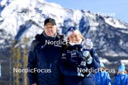 14.03.2024, Canmore, Canada (CAN): Olle Dahlin (SWE), IBU President, Ingrid Landmark Tandrevold (NOR), (l-r) - IBU World Cup Biathlon, cups, Canmore (CAN). www.nordicfocus.com. © Manzoni/NordicFocus. Every downloaded picture is fee-liable.