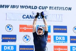 17.03.2024, Canmore, Canada (CAN): Lou Jeanmonnot (FRA) - IBU World Cup Biathlon, trophies, Canmore (CAN). www.nordicfocus.com. © Manzoni/NordicFocus. Every downloaded picture is fee-liable.