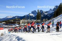 17.03.2024, Canmore, Canada (CAN): Quentin Fillon Maillet (FRA), Endre Stroemsheim (NOR), Emilien Jacquelin (FRA), Sebastian Samuelsson (SWE), Johannes Dale-Skjevdal (NOR), Lukas Hofer (ITA), Tarjei Boe (NOR), Sturla Holm Laegreid (NOR), (l-r) - IBU World Cup Biathlon, mass men, Canmore (CAN). www.nordicfocus.com. © Manzoni/NordicFocus. Every downloaded picture is fee-liable.