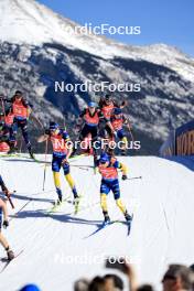 17.03.2024, Canmore, Canada (CAN): Quentin Fillon Maillet (FRA), Martin Ponsiluoma (SWE), Lukas Hofer (ITA), Sebastian Samuelsson (SWE), (l-r) - IBU World Cup Biathlon, mass men, Canmore (CAN). www.nordicfocus.com. © Manzoni/NordicFocus. Every downloaded picture is fee-liable.