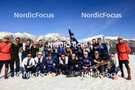 17.03.2024, Canmore, Canada (CAN): Martin Fourcade (FRA), Julia Simon (FRA), Fabien Claude (FRA), Quentin Fillon Maillet (FRA), Eric Perrot (FRA), Emilien Jacquelin (FRA), Gilonne Guigonnat (FRA), Lou Jeanmonnot (FRA), (l-r) - IBU World Cup Biathlon, mass men, Canmore (CAN). www.nordicfocus.com. © Manzoni/NordicFocus. Every downloaded picture is fee-liable.