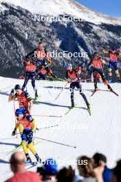 17.03.2024, Canmore, Canada (CAN): Sebastian Samuelsson (SWE), Martin Ponsiluoma (SWE), Quentin Fillon Maillet (FRA), Philipp Horn (GER), Lukas Hofer (ITA), Justus Strelow (GER), (l-r) - IBU World Cup Biathlon, mass men, Canmore (CAN). www.nordicfocus.com. © Manzoni/NordicFocus. Every downloaded picture is fee-liable.