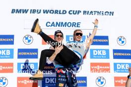 17.03.2024, Canmore, Canada (CAN): Tarjei Boe (NOR), Mona Brorsson (SWE), (l-r) - IBU World Cup Biathlon, mass men, Canmore (CAN). www.nordicfocus.com. © Manzoni/NordicFocus. Every downloaded picture is fee-liable.