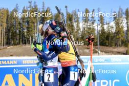 17.03.2024, Canmore, Canada (CAN): Ingrid Landmark Tandrevold (NOR), Lisa Vittozzi (ITA), (l-r) - IBU World Cup Biathlon, mass women, Canmore (CAN). www.nordicfocus.com. © Manzoni/NordicFocus. Every downloaded picture is fee-liable.