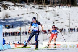 17.03.2024, Canmore, Canada (CAN): Justine Braisaz-Bouchet (FRA), Lena Haecki-Gross (SUI), (l-r) - IBU World Cup Biathlon, mass women, Canmore (CAN). www.nordicfocus.com. © Manzoni/NordicFocus. Every downloaded picture is fee-liable.