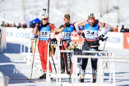 17.03.2024, Canmore, Canada (CAN): Lotte Lie (BEL), Selina Grotian (GER), Amy Baserga (SUI), (l-r) - IBU World Cup Biathlon, mass women, Canmore (CAN). www.nordicfocus.com. © Manzoni/NordicFocus. Every downloaded picture is fee-liable.
