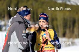 17.03.2024, Canmore, Canada (CAN): Jonne Kahkonen (FIN), coach Team Italy, Lisa Vittozzi (ITA), (l-r) - IBU World Cup Biathlon, mass women, Canmore (CAN). www.nordicfocus.com. © Manzoni/NordicFocus. Every downloaded picture is fee-liable.